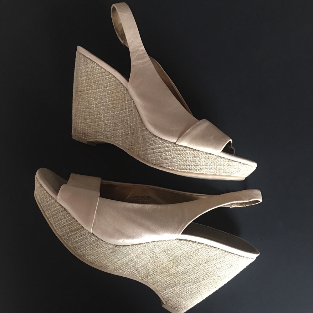 Anne Klein Gold Peep Toe Wedges